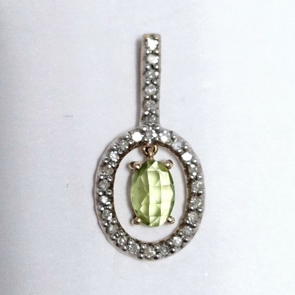 14K Gold Peridot & Diamond Pendant - Picture 6 of 8